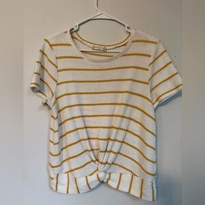 Altar’d State Mustard Stripe Twist Front Waffle Knit Top Size M